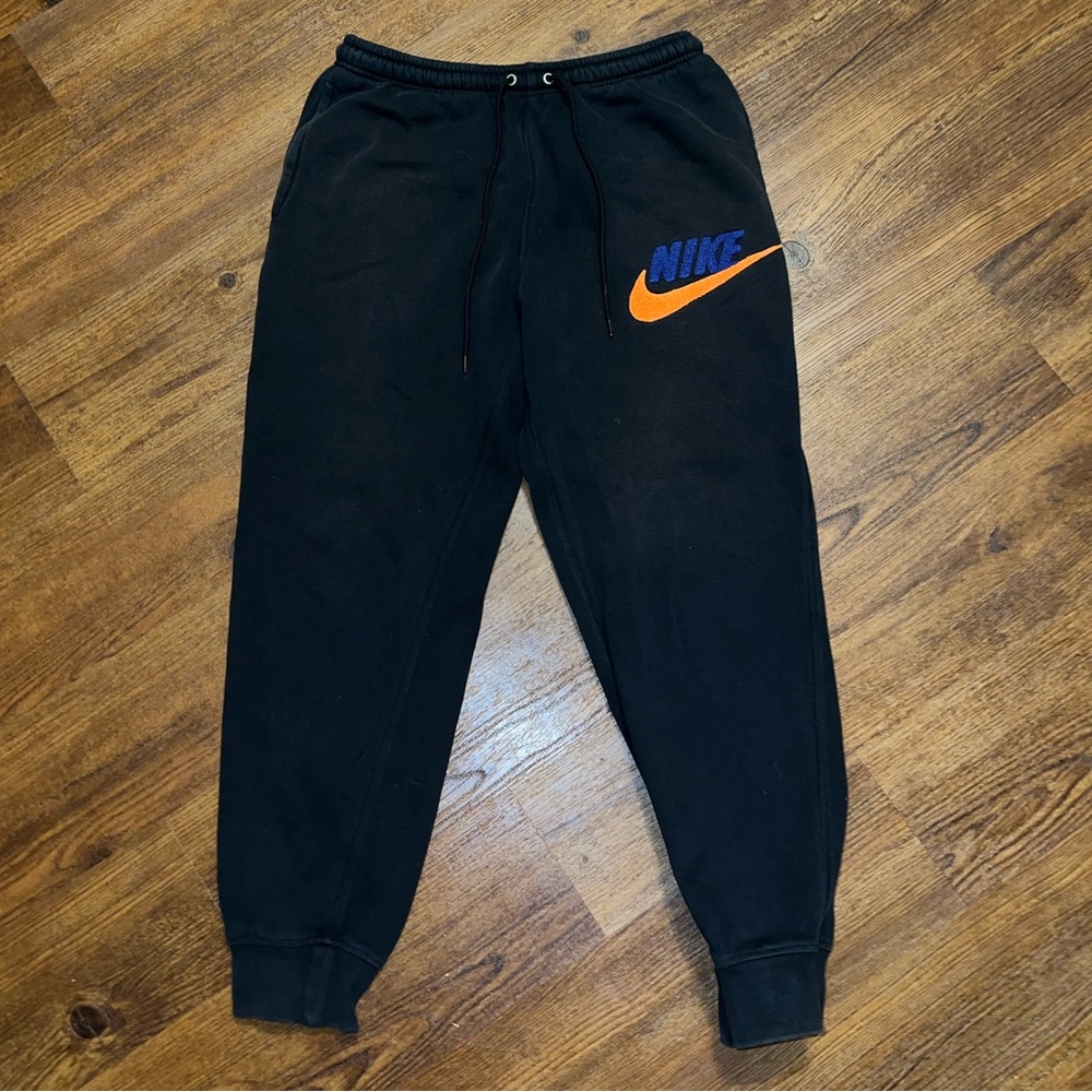 Nike Sportswear Retro Black Athletic Joggers Embroidered Orange Blue Logo Size M - Picture 6 of 11